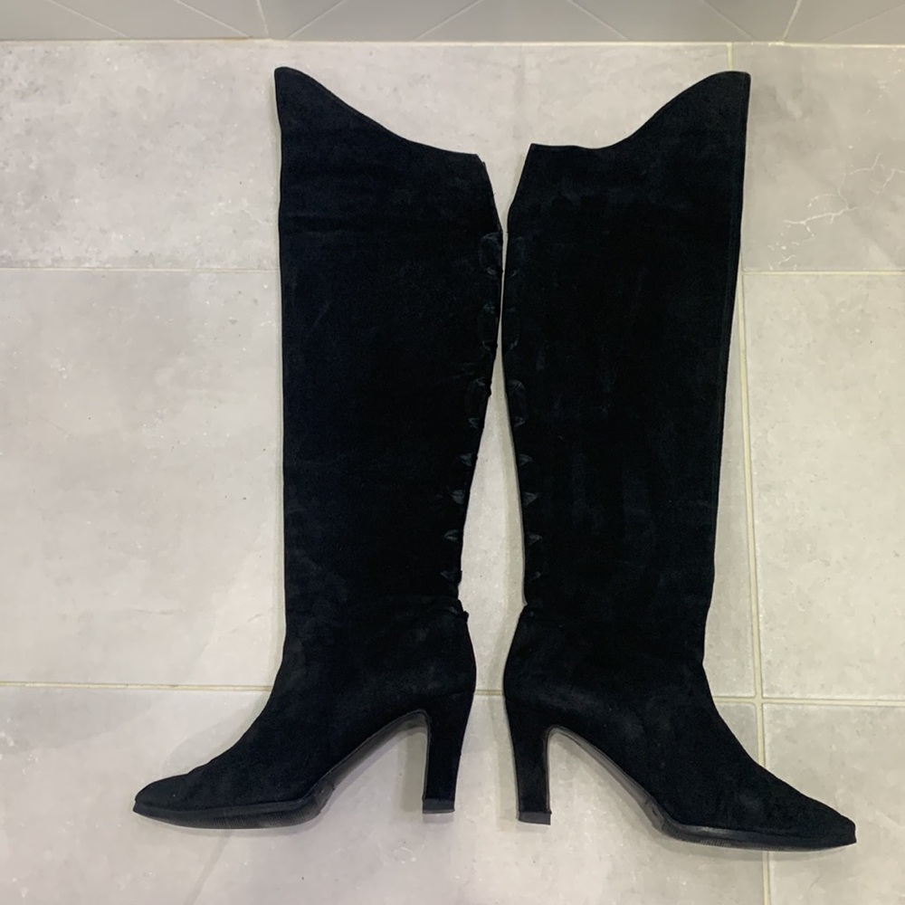 🇮🇹VTG 90’ Stuart Weitzman 💯% Suede/Leather O/U Knee Boots - Picture 7 of 17